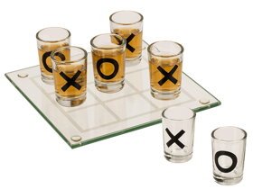 Glas-Trinkspiel Tic Tac Toe mit 9 Schnapsgläsern