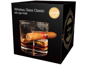 Klassisches Whiskyglas mit Zigarrenhalter