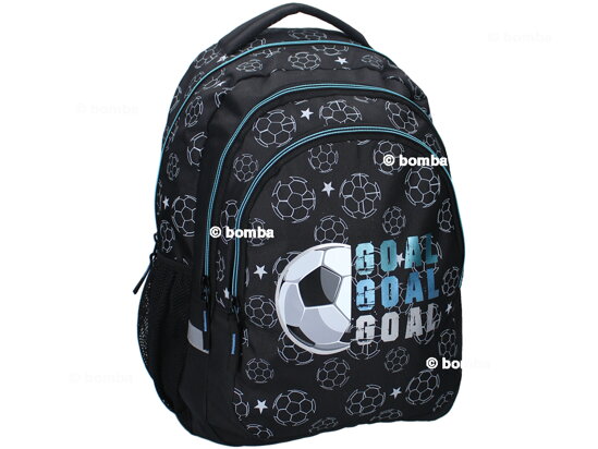 Großer schwarzer sportlicher Rucksack mit Fußball-Design