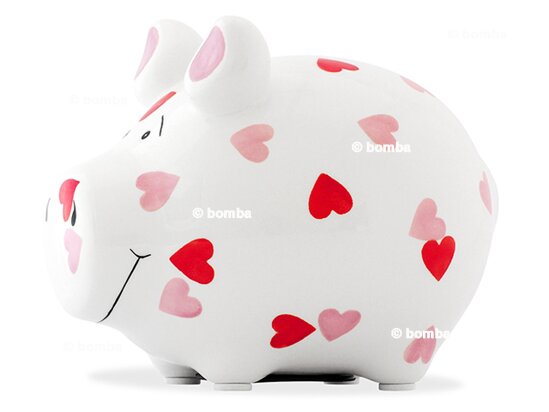 Weißes Sparschwein mit Herzchen