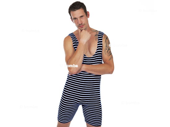 Herren Retro-Badeanzug schwarz-weiß - Größe XL