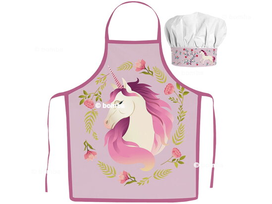 Mädchen Kochschürze mit Kochmütze Einhorn