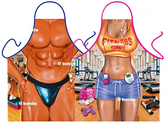 Schürzen Muskelmann und Fitness Girl